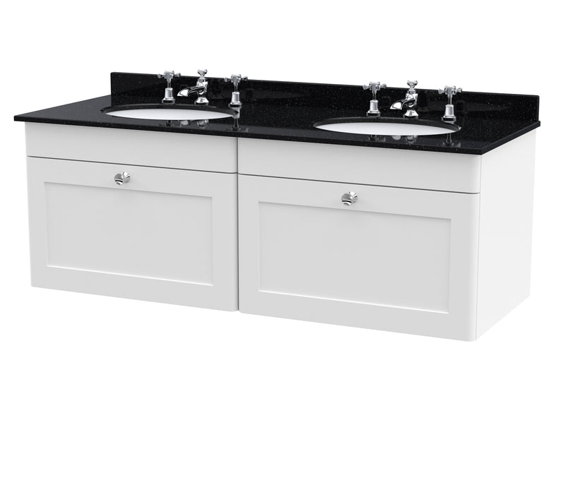 3TH Twin Round Marble Basin WH - White cabinet, Black Marble
