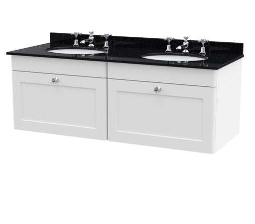 3TH Twin Round Marble Basin WH - White cabinet, Black Marble