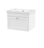 Nuie Classique Wall Hung Vanity Unit with Contemporary Basin (No Tap Hole) - White