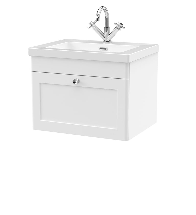 Nuie Classique Wall Hung Vanity Unit with Contemporary Basin - White