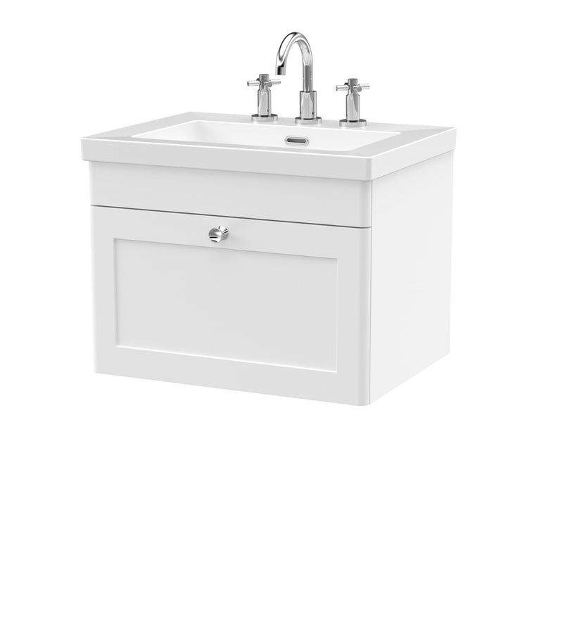 Nuie Classique Wall Hung Vanity Unit with 3 Tap Hole Contemporary Basin - White