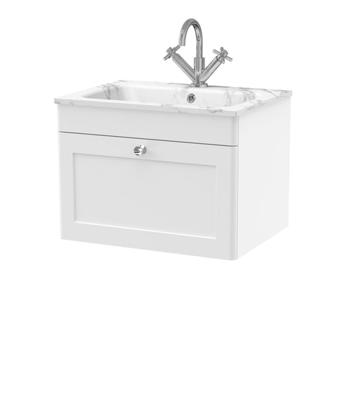 Nuie Classique Wall Hung Vanity Unit with Marble Stone Basin - White