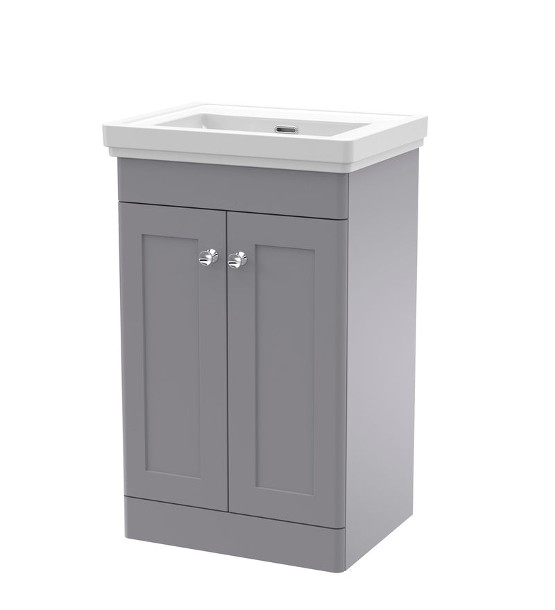 Nuie Classique Floor Standing Vanity Unit with Fireclay Basin (No Tap Hole) - Grey