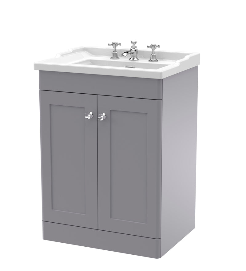 Nuie Classique Floor Standing Vanity Unit with 3 Tap Hole Traditional Basin - Grey