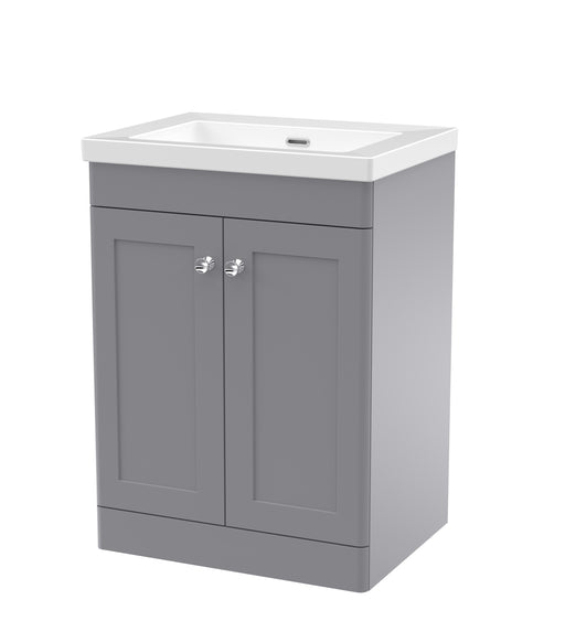 Nuie Classique Floor Standing Vanity Unit with No Tap Hole Fireclay Basin - Grey cabinet