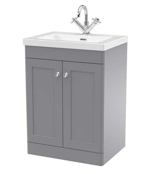 Nuie Classique Floor Standing Vanity Unit with 1 Tap Hole Fireclay Basin - Grey cabinet
