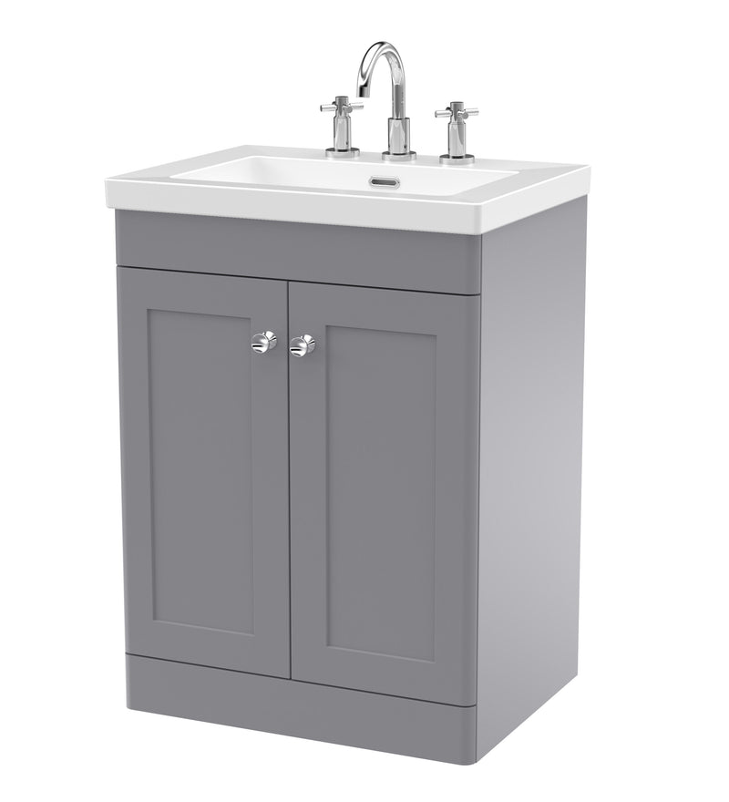 Nuie Classique Floor Standing Vanity Unit with 3 Tap Hole Fireclay Basin - Grey cabinet