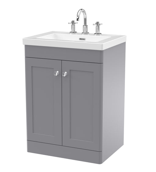 Nuie Classique Floor Standing Vanity Unit with 3 Tap Hole Fireclay Basin - Grey cabinet