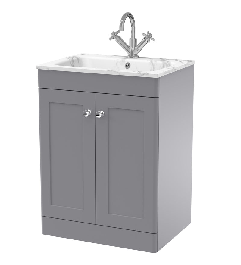 Nuie Classique Floor Standing Vanity Unit with Marble Stone Basin - Grey