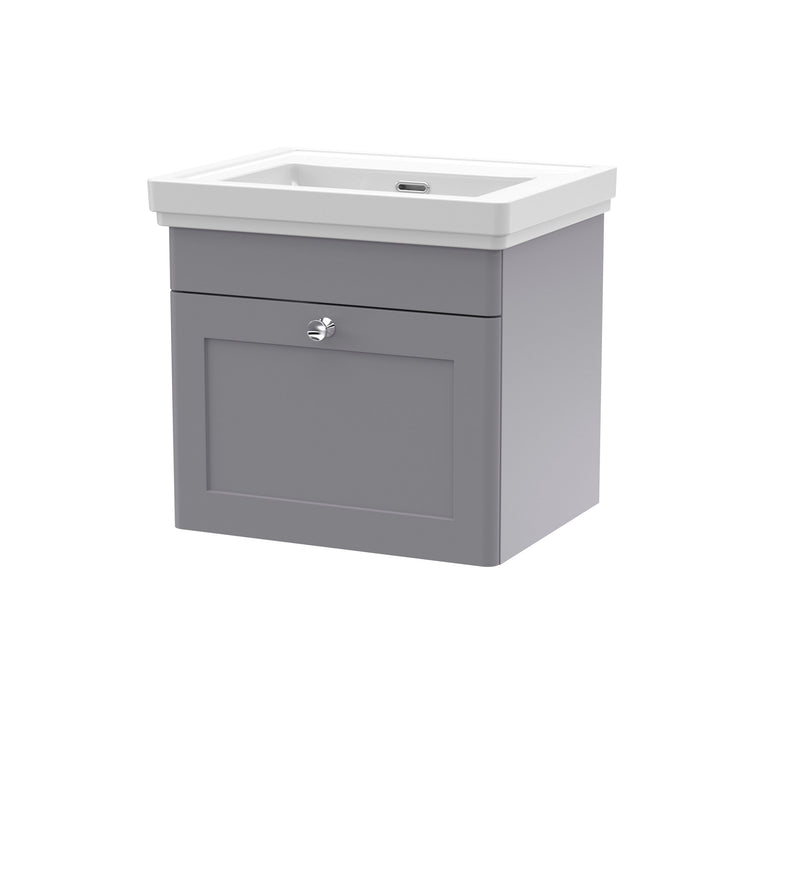 Nuie Classique Wall Hung Vanity Unit with Fireclay Basin (No Tap Hole) - Grey