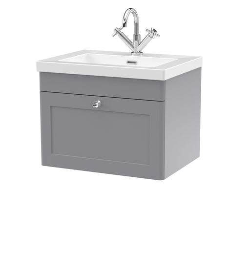 Nuie Classique Wall Hung Vanity Unit with 1 Tap Hole Fireclay Basin - Grey cabinet