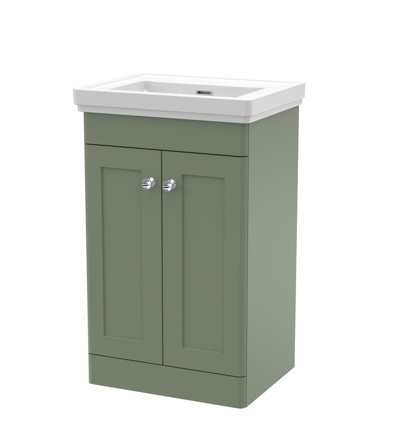 Nuie Classique Floor Standing Vanity Unit with Fireclay Basin (No Tap Hole) - Green