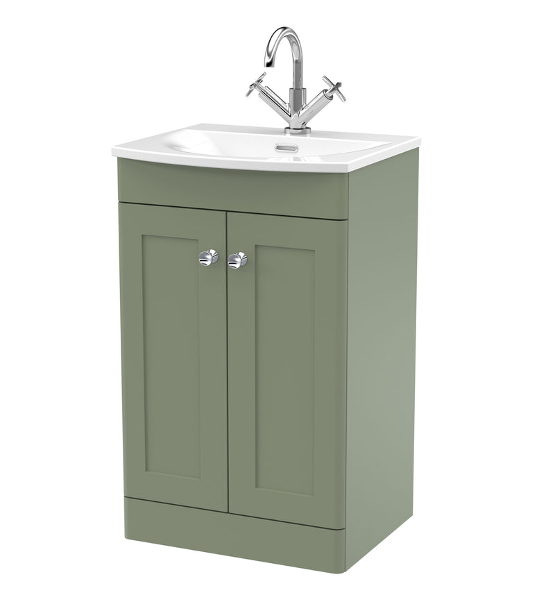 Nuie Classique Floor Standing Vanity Unit with Curved Basin - Green