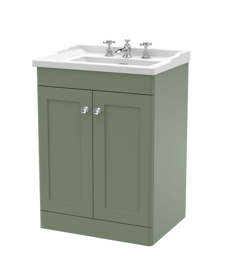 Nuie Classique Floor Standing Vanity Unit with 3 Tap Hole Traditional Basin - Green