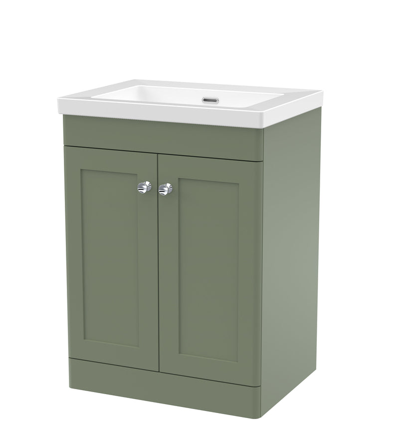 Nuie Classique Floor Standing Vanity Unit with No Tap Hole Fireclay Basin - Green cabinet