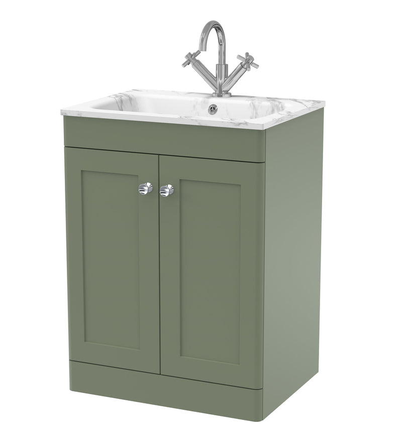Nuie Classique Floor Standing Vanity Unit with Marble Stone Basin - Green