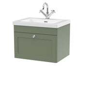 Nuie Classique Wall Hung Vanity Unit with 1 Tap Hole Fireclay Basin - Green cabinet