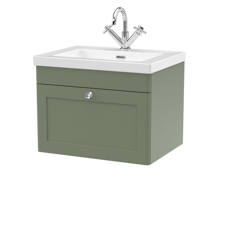 Nuie Classique Wall Hung Vanity Unit with 1 Tap Hole Fireclay Basin - Green cabinet