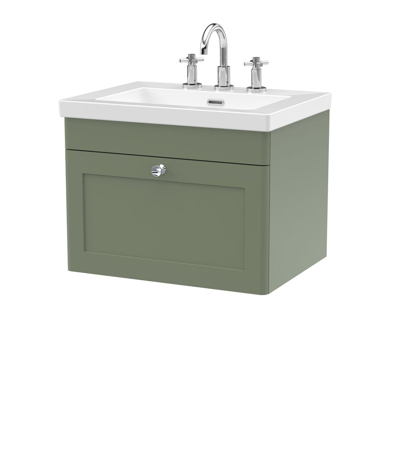 Nuie Classique Wall Hung Vanity Unit with 3 Tap Hole Contemporary Basin - Green