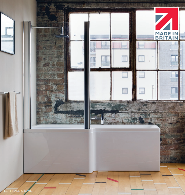 Carron Quantum L-shaped shower bath installed in a modern bathroom
