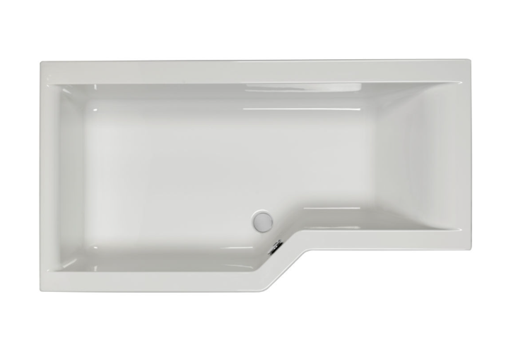 Carron Urban Edge left hand L-shaped shower bath shown from above in gloss white