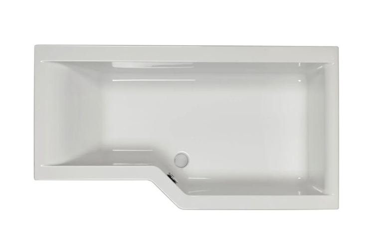 Carron Urban Edge right hand L-shaped shower bath shown from above in gloss white