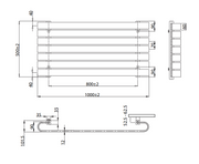 Technical drawing of a radiator with dimensions