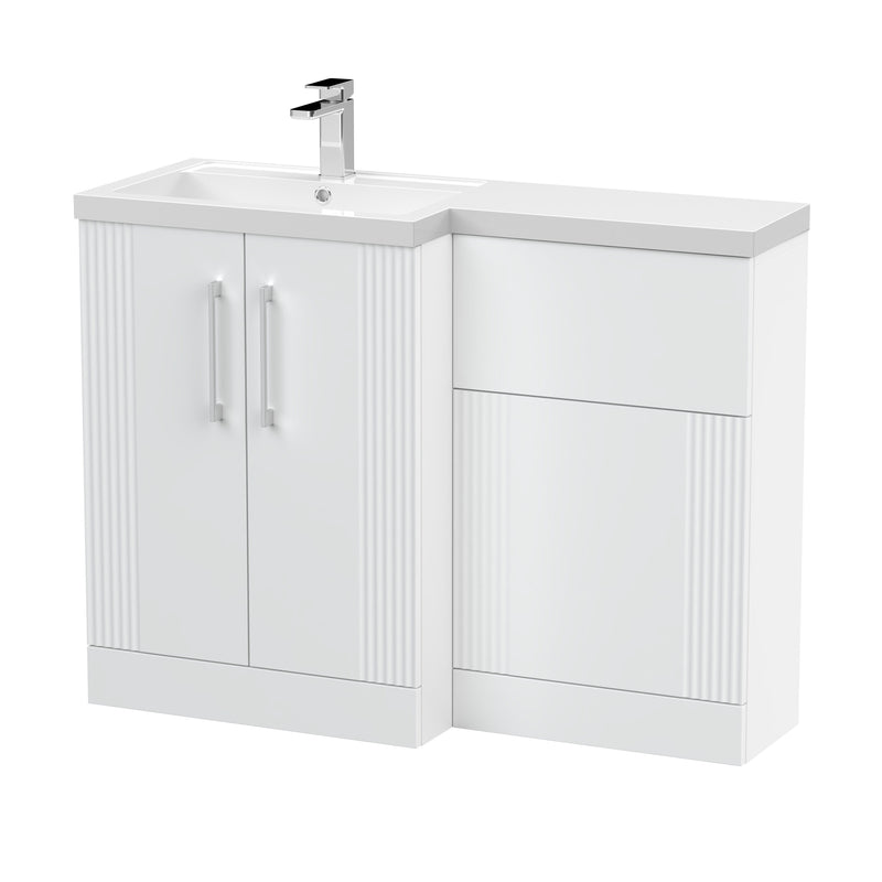 Nuie Deco 1100mm Combination Vanity & WC Unit - Satin White Polymarble Left Hand