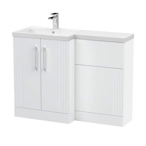 Nuie Deco 1100mm Combination Vanity & WC Unit - Satin White Polymarble Left Hand