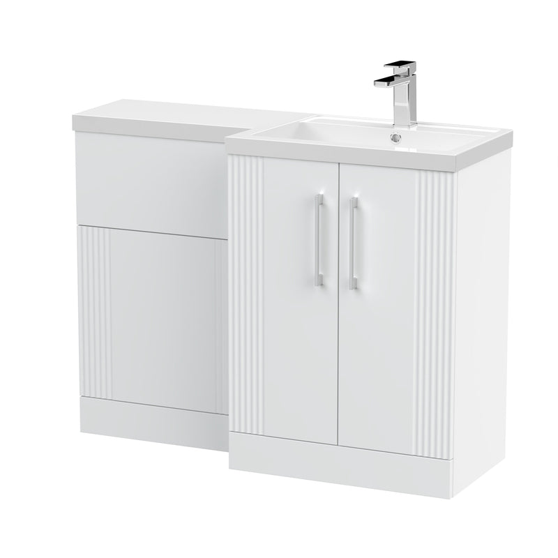 Nuie Deco 1100mm Combination Vanity & WC Unit - Satin White Polymarble Right Hand