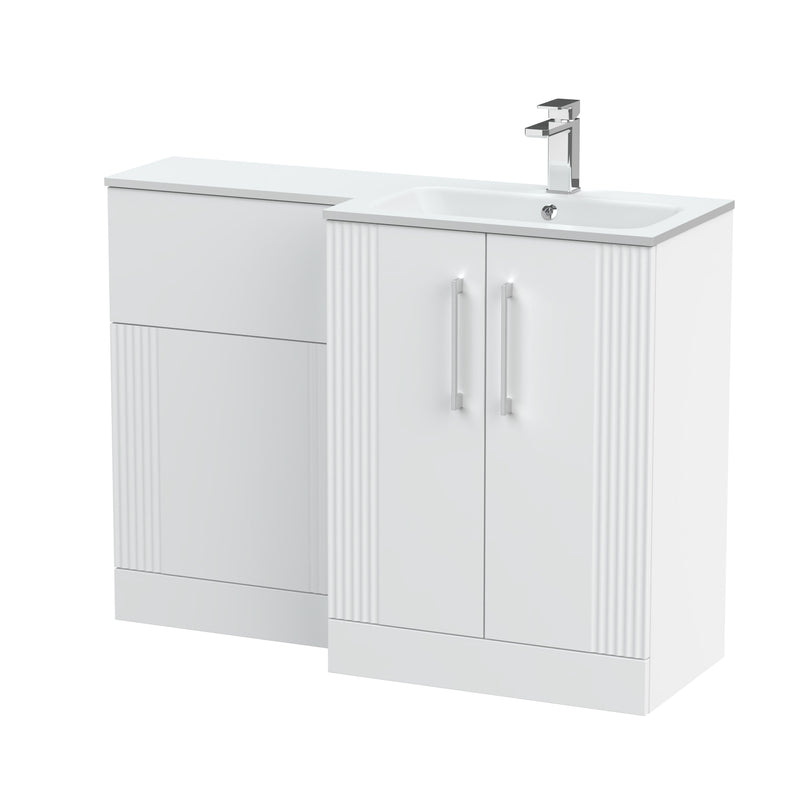 Nuie Deco 1100mm Combination Vanity & WC Unit - Satin White Stone White Gloss Right Hand