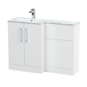 Nuie Deco 1100mm Combination Vanity & WC Unit - Satin White Stone Marble Effect Left Hand