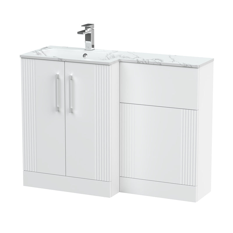 Nuie Deco 1100mm Combination Vanity & WC Unit - Satin White Stone Marble Effect Left Hand