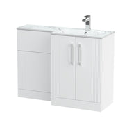 Nuie Deco 1100mm Combination Vanity & WC Unit - Satin White Stone Marble Effect Right Hand