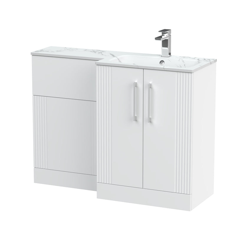 Nuie Deco 1100mm Combination Vanity & WC Unit - Satin White Stone Marble Effect Right Hand