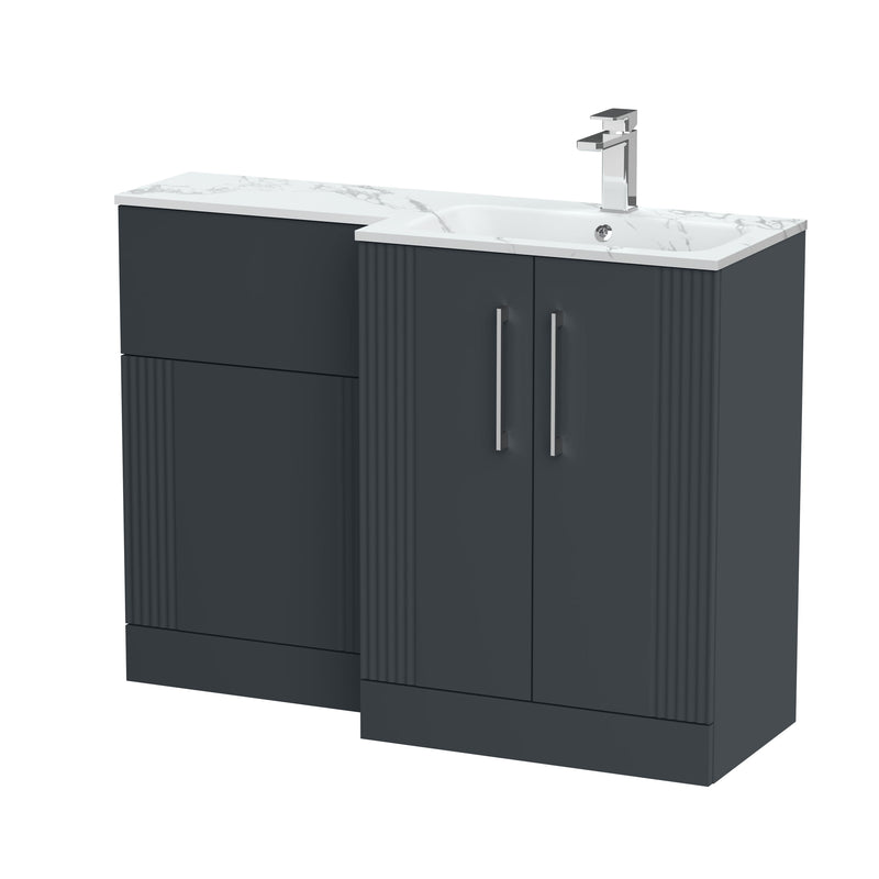 Nuie Deco 1100mm Combination Vanity & WC Unit - Soft Black Stone Marble Effect Right Hand