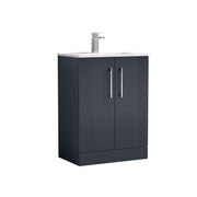 Nuie Deco Floor Standing Vanity Unit with Minimalist Basin - Soft Black 600mm