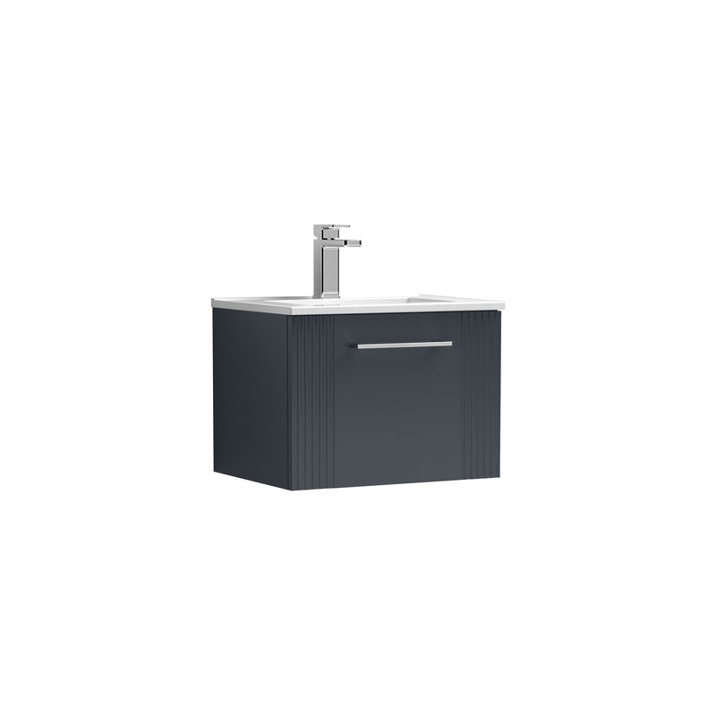 Nuie Deco Wall Hung Vanity Unit with Minimalist Basin - Soft Black 500mm 1 drawer