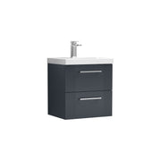 Nuie Deco Wall Hung Vanity Unit with Mid-Edge Basin - Soft Black 500mm 2 drawer