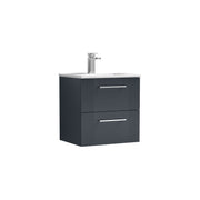 Nuie Deco Wall Hung Vanity Unit with Minimalist Basin - Soft Black 500mm 2 drawer