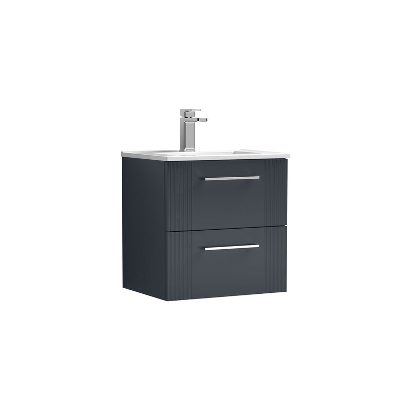 Nuie Deco Wall Hung Vanity Unit with Minimalist Basin - Soft Black 500mm 2 drawer