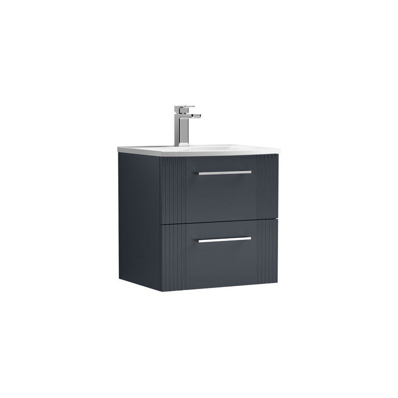 Nuie Deco Wall Hung Vanity Unit with Curved Basin - Soft Black 500mm 2 drawer