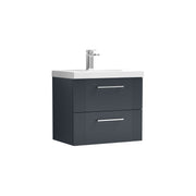 Nuie Deco Wall Hung Vanity Unit with Mid-Edge Basin - Soft Black 600mm 2 drawer