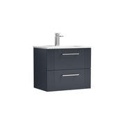 Nuie Deco Wall Hung Vanity Unit with Minimalist Basin - Soft Black 600mm 2 drawer