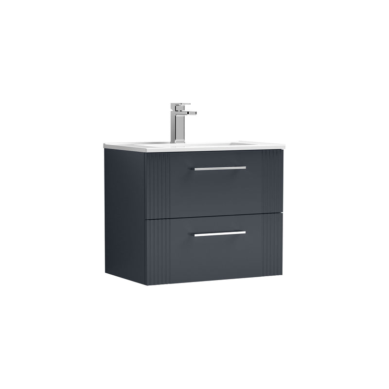 Nuie Deco Wall Hung Vanity Unit with Minimalist Basin - Soft Black 600mm 2 drawer