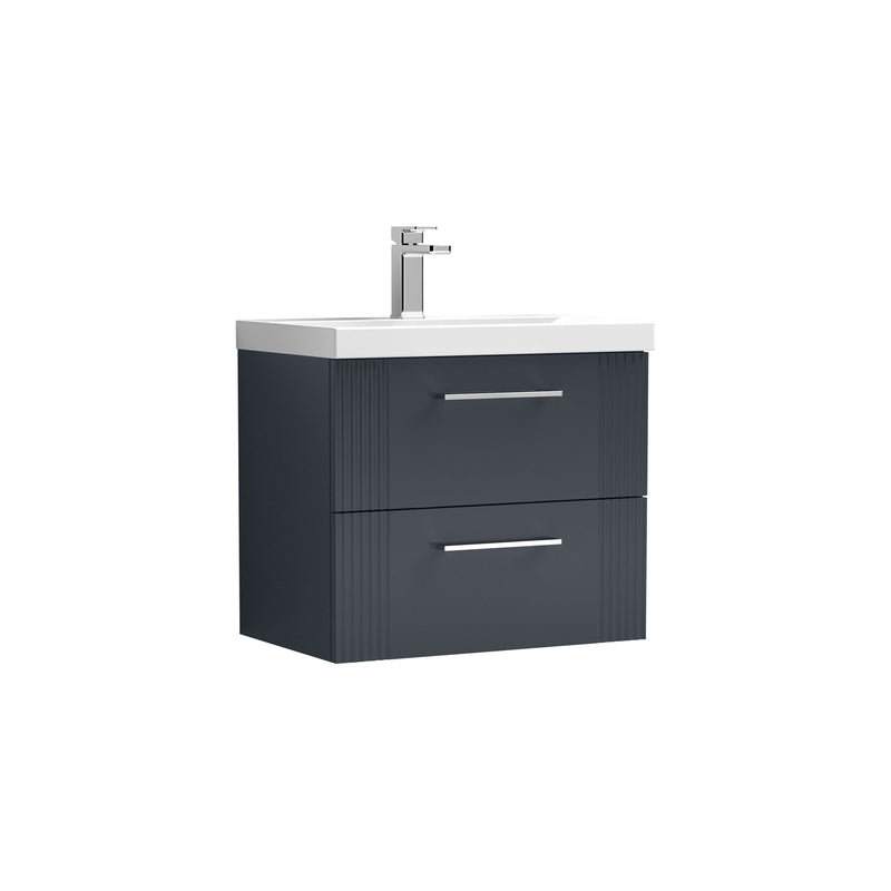 Nuie Deco Wall Hung Vanity Unit with Thin Edge Basin - Soft Black 600mm 2 drawer