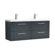 Nuie Deco 1200mm Wall Hung Vanity Unit with 2 Tap Hole Basin - Soft Black 4 Drawer Ceramic