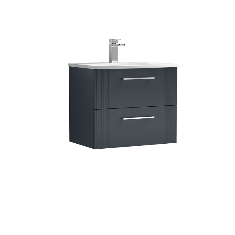 Nuie Deco Wall Hung Vanity Unit with Curved Basin - Soft Black 600mm 2 drawer