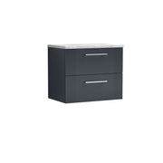 Nuie Deco Counter Top Vanity Unit with Bellato Grey Worktop - Soft Black 600mm 2 Drawer