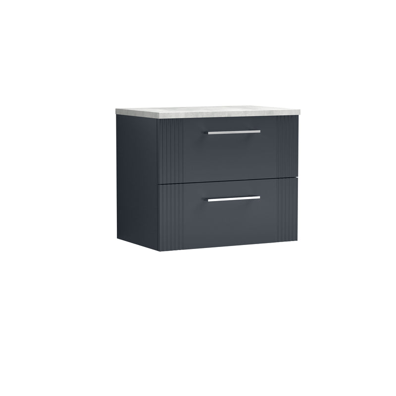 Nuie Deco Counter Top Vanity Unit with Bellato Grey Worktop - Soft Black 600mm 2 Drawer